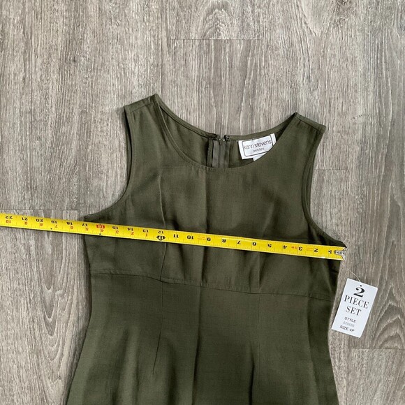 NWT Vintage Karin Stevens Dress Size 4P Green Embroidered Petites 2pc New - Picture 9 of 10
